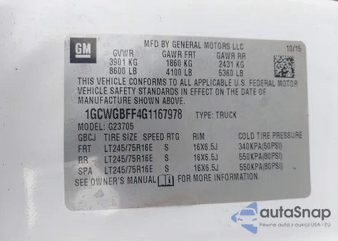 2016 Chevrolet Express 2500 Work Van z USA, uszkodzony, nr VIN 1GCWGBFF4G1167978